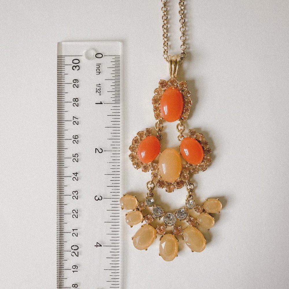 J. Crew Orange Rhinestone Pendant Gold Necklace - Picture 8 of 8